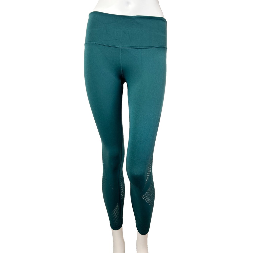 Lululemon Enlighten Tight Crop S 6 Alberta Lake Teal Green Mesh Laser Cut Pant